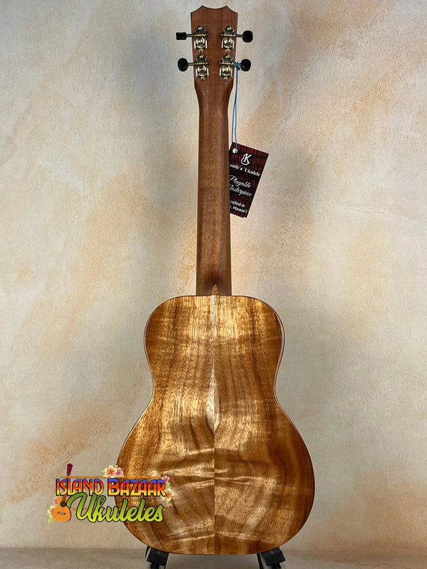 Kanileʻa Honus Tenor Ukulele with stunning curly koa wood grain pattern