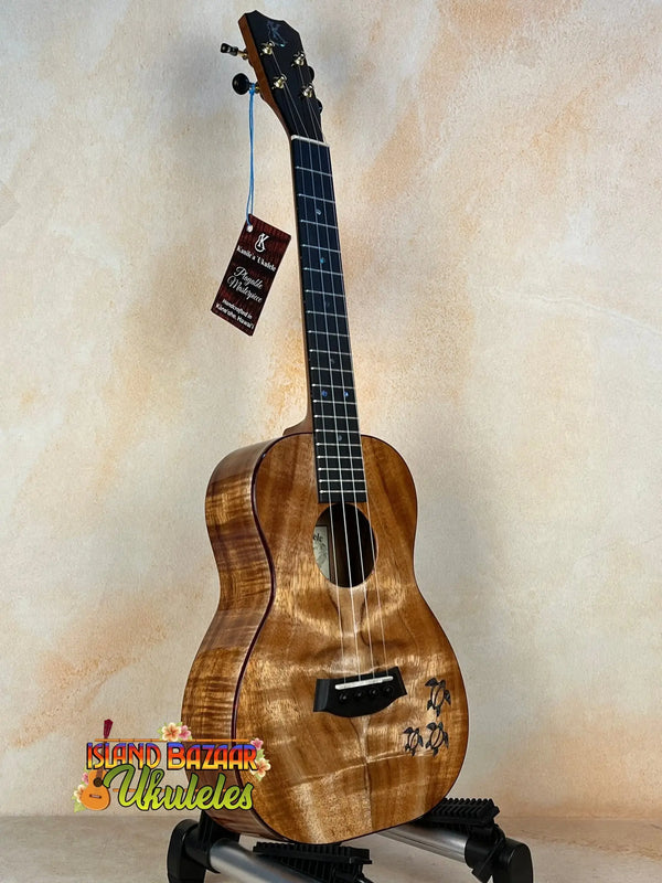 Beautiful Koa Wood Kanileʻa Honus Tenor Ukulele with Floral Inlay and Ocean Beauty Design