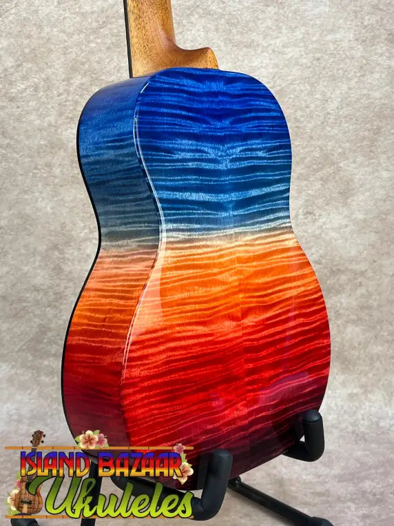 Vibrant ʻilikai t pro tenor ukulele with sunset gradient maple finish