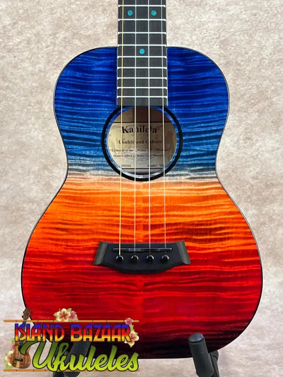 Vibrant Kanile’a Ilikai T Pro tenor ukulele with flame maple finish