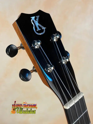 Black ukulele headstock with silver tuning pegs on Kanile’a K-2 Premium Tenor Ukulele