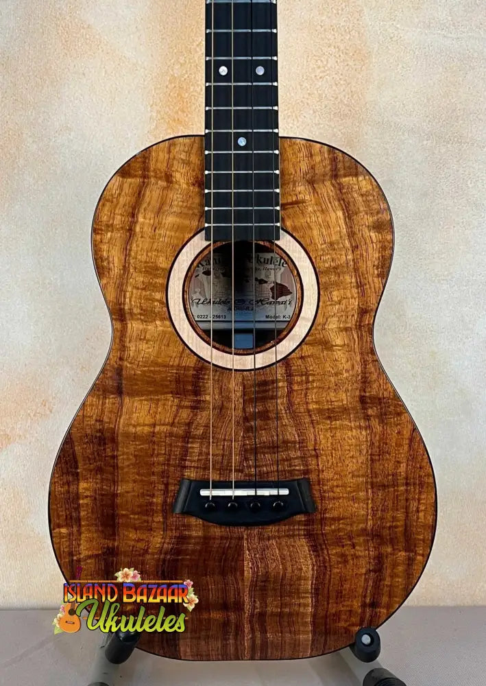 Beautiful Kanile’a K-3 Baritone Ukulele with Curly Koa Body and Maple Rosette