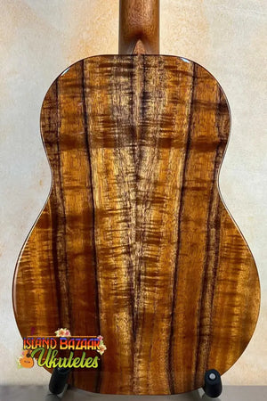 Acoustic guitar showcasing tiger-striped koa back, Kanilea KPA-B Premium Baritone Ukulele