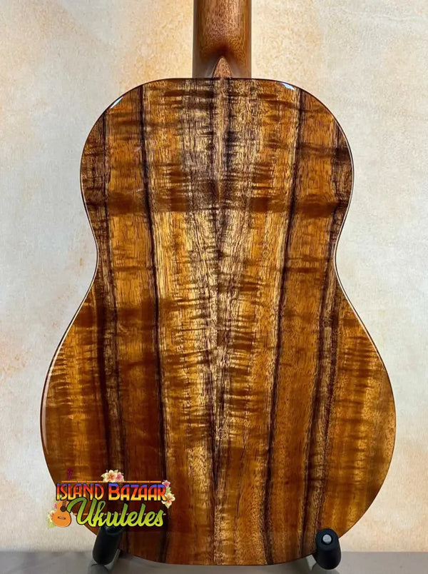 Acoustic guitar showcasing tiger-striped koa back, Kanilea KPA-B Premium Baritone Ukulele