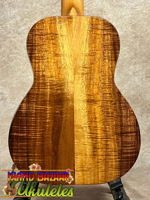 Back of a Kanile’a KPA Pro Tenor Koa Ukulele showing highly figured koa wood