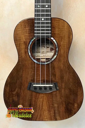 Brown Wooden Ukulele with Abalone Inlay - Kanilea KPA-T PREM Tenor Ukulele Curly Koa