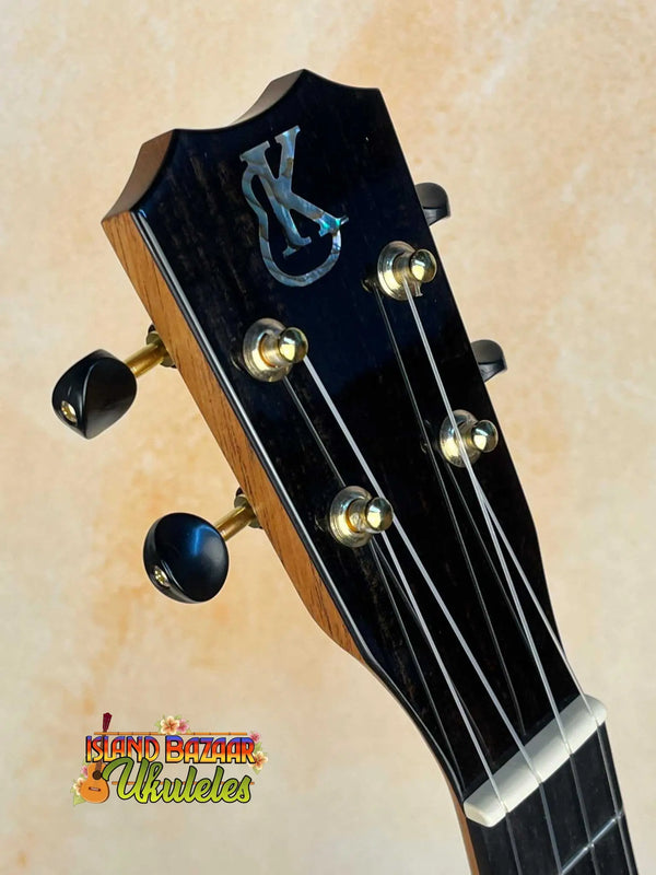 Guitar headstock with tuning pegs and logo on Kanilea KPA-T Tenor Ukulele Hawaiian Koa Wood