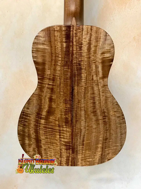 Acoustic guitar back of Kanilea KSR Premium Tenor Ukulele made from figured Koa wood