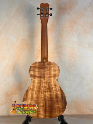 Kanile’a Premium Silk Tenor Ukulele K-2 showcasing stunning figured Koa wood grain