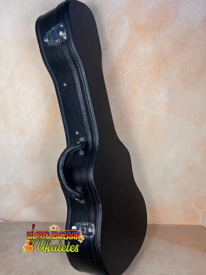Black hardshell guitar case with latches for Kanile’a Super Tenor Ukulele, Premium Koa