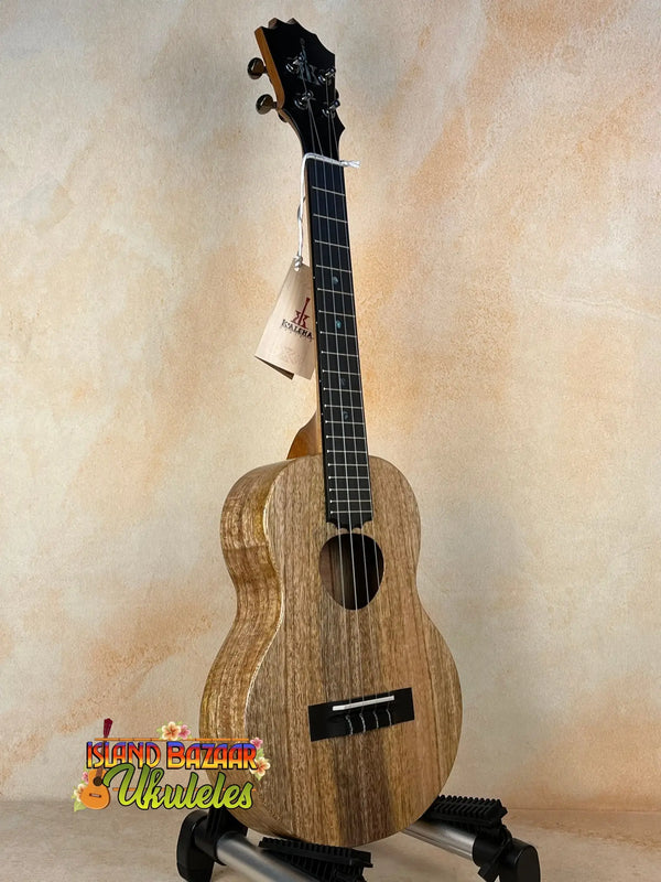 Wooden ukulele with natural grain finish and black strings, KoAloha KTM-10RP-MG Tenor