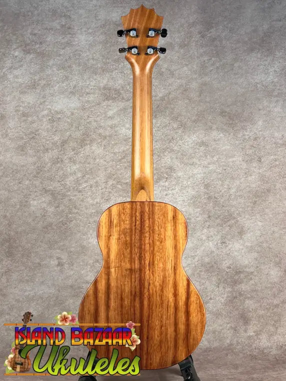 Back of koaloha tenor matte finish Hawaiian ukulele with sculpted headstock and tuning pegs