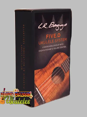 L.R. Baggs FIVE.0 Ukulele Pickup System packaging featuring endpin jack and undersaddle design