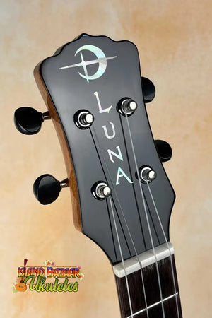 Black Luna Vista Baritone Ukulele headstock with silver tuning pegs in Acoustic-Electric Deer Series