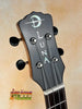 Black Luna Vista Baritone Ukulele headstock with silver tuning pegs in Acoustic-Electric Deer Series