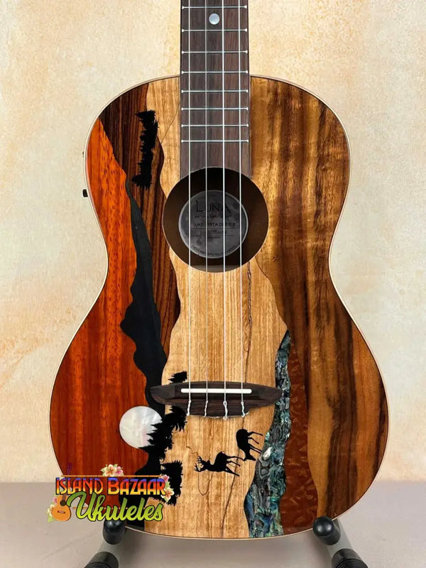 Artistic Luna Vista Baritone Ukulele with nature inlay in acoustic-electric deer series