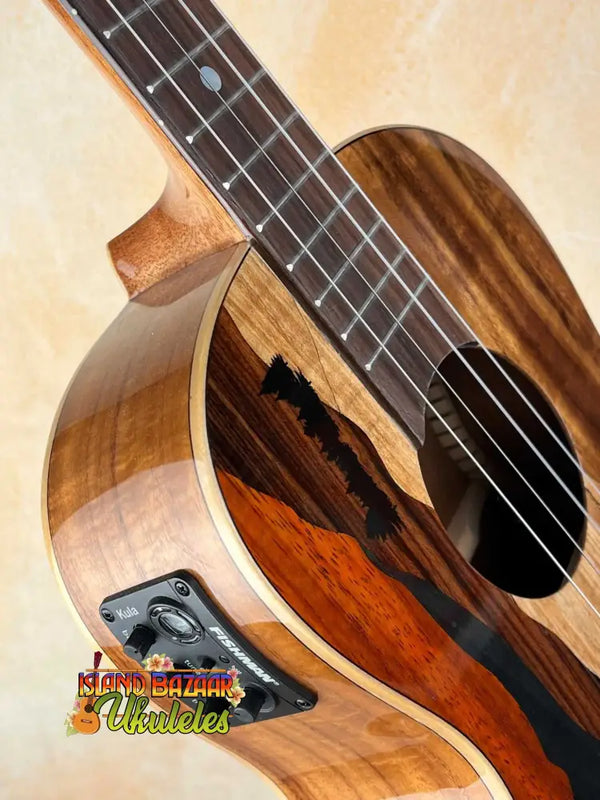 Wooden Luna Vista Baritone Ukulele with decorative inlay and built-in pickup