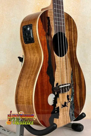 Luna Vista Baritone Acoustic-Electric Deer Series ukulele with decorative inlay art