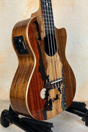 Luna Vista Deer Tenor Electric Ukulele - Artful Design & Amplified Sound - Island Bazaar Ukes