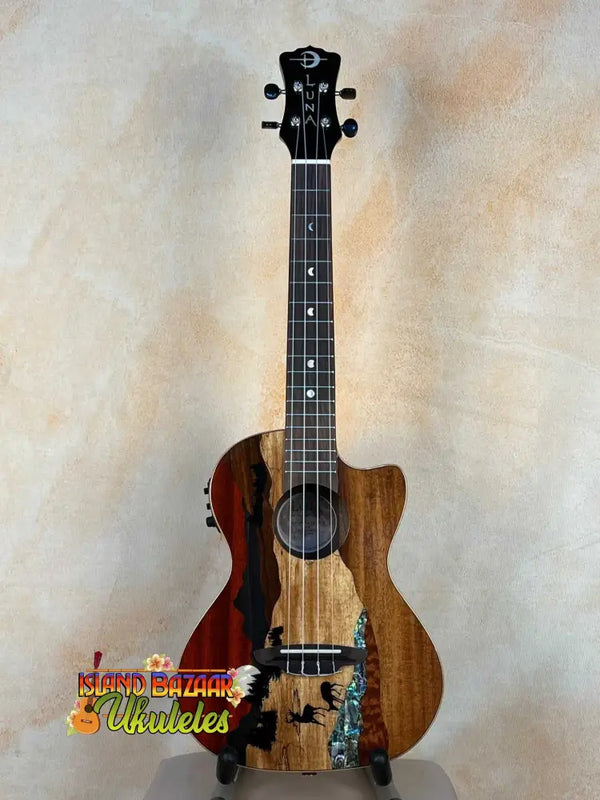 Beautiful Luna Vista Tenor Ukulele with split wood design in the Vista Series Deer