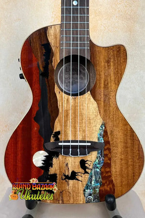 Wooden Luna Vista Tenor Ukulele with eagle artwork, part of Vista Series Deer collection