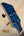 Blue guitar headstock with chrome tuning pegs from Mann Electric Tenor Ukulele Solid Body