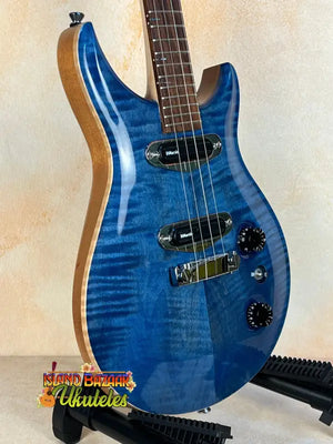 Electric Guitar with Glossy Blue Flame Maple Top and Dual Pickups for Mann Electric Tenor Ukulele