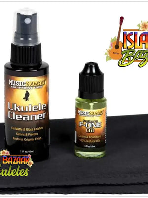 Music Nomad Ukulele Care Kit with cleaner, oil, and cloth from Island Bazaar Ukes