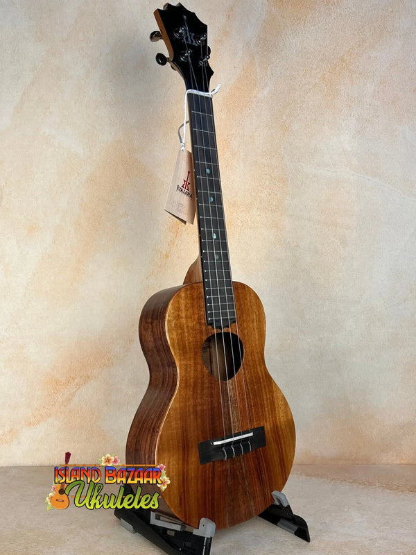 Wooden ukulele with a dark fretboard and black tuning pegs, KoAloha Royal Pikake KTM-10RP