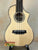 Natural wood Ohana CK-75CG Concert Ukulele with abalone inlay and spruce top detail