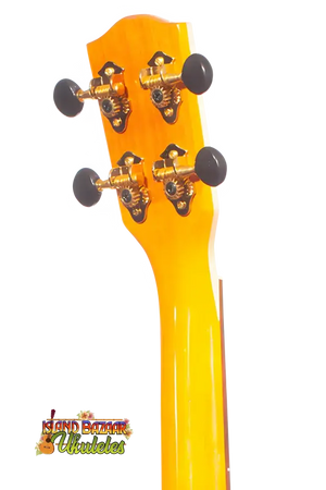 Yellow ukulele headstock with tuning pegs on Ohana Limited Edition 45-Series Tenor Ukulele