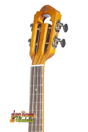 Wooden stringed instrument headstock of Ohana Limited Edition Acacia 7-Series Tenor Ukulele