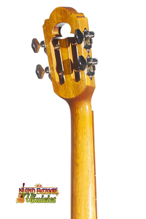 Wooden guitar headstock and neck of Ohana Limited Edition Acacia 7-Series Tenor Ukulele