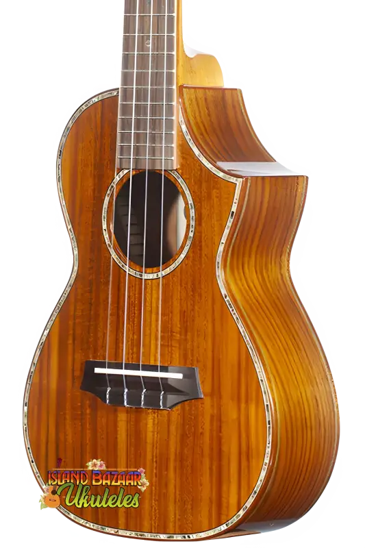 Brown wooden Ohana Limited Edition Acacia 7-Series Tenor Ukulele for premium sound