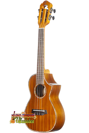 Brown wooden Ohana Limited Edition Acacia 7-Series Tenor Ukulele with premium tone