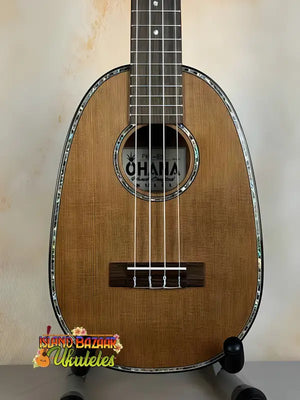 Pineapple-shaped ukulele with natural wood finish, Ohana PKC-50G Solid Cedar design