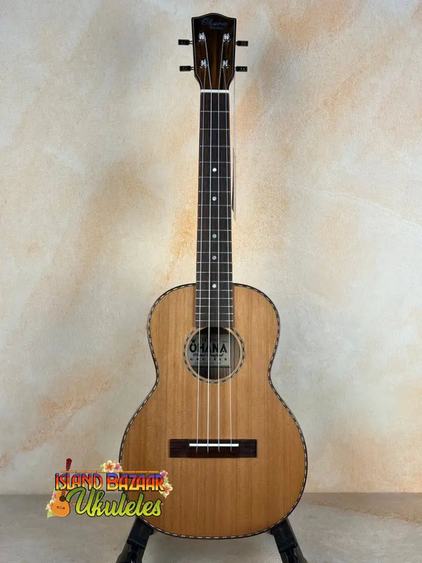 Wooden baritone ukulele with decorative binding, Ohana TK-50WG Tenor in Solid Cedar & Willow