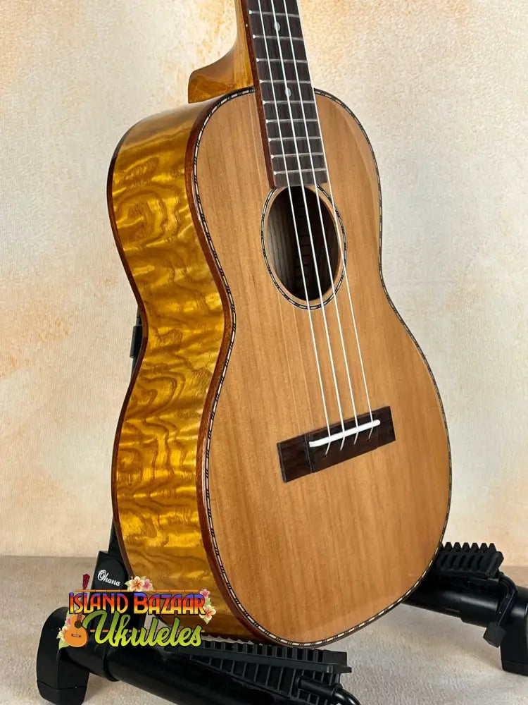 Beautiful Ohana TK-50WG Tenor Ukulele with Solid Cedar top and Curly Maple sides