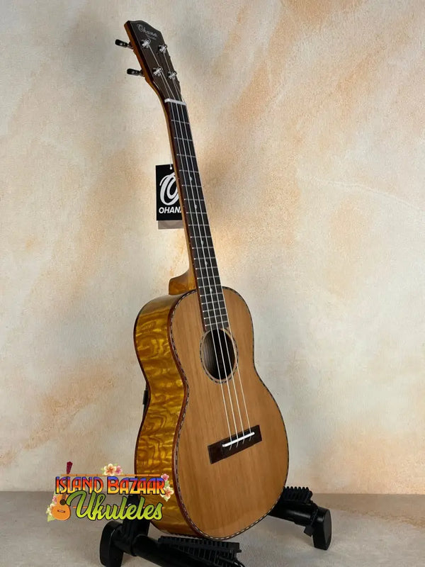 Beautiful Ohana TK-50WG Tenor Ukulele with solid cedar and curly maple sides