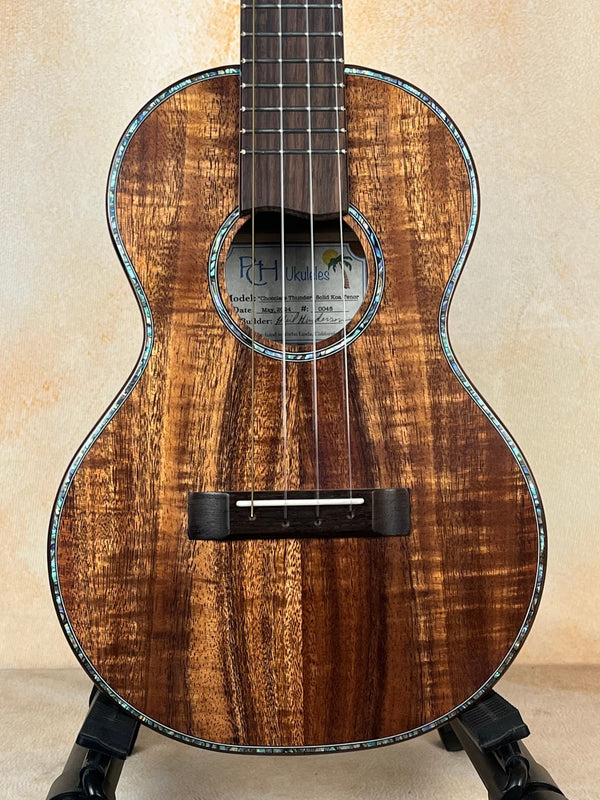 Phil Henderson Ukuleles: “Chocolate Thunder” Solid Koa Tenor w/Abalone - Island Bazaar Ukes