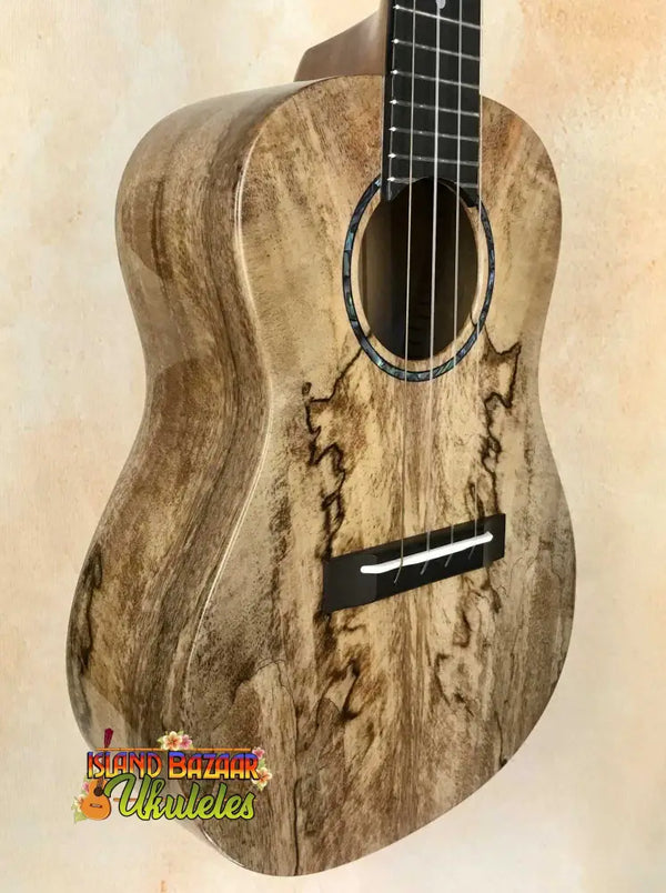 Wooden Romero Creations Concert Ukulele with spalted grain patterns and case