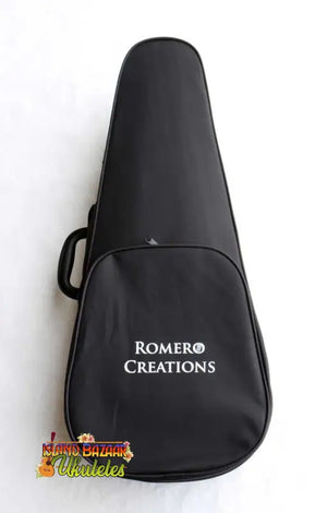 Black guitar case with Romero Creations logo for Grand Tenor Ukulele Spalted Maple