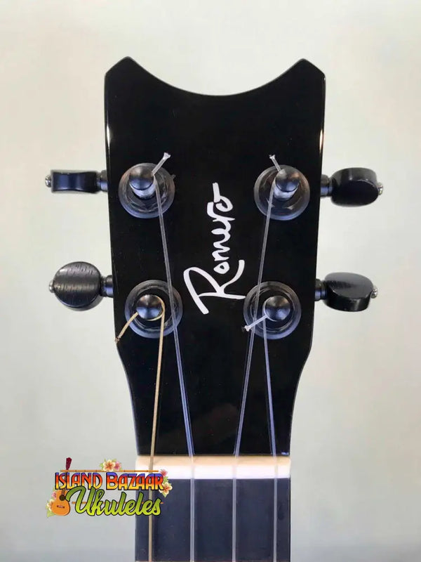 Black Rogue headstock with tuning pegs on Romero Creations Grand Tenor Spalted Maple Ukulele