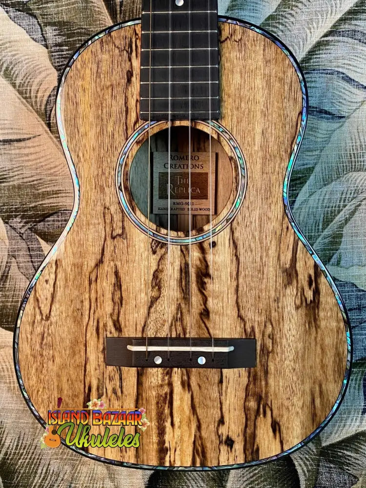 Wooden ukulele with spalted grain pattern from Romero Creations Spalted Mango Tenor