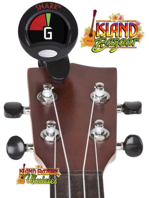 Snark Ukulele Tuner on a ukulele headstock from Island Bazaar Ukes