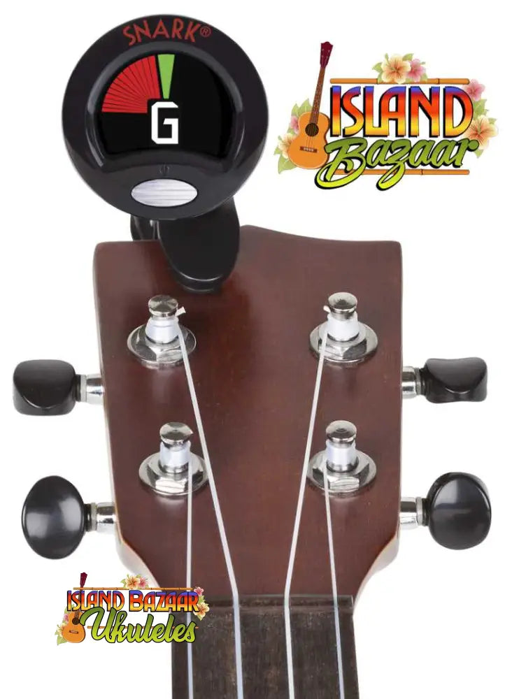 Snark Ukulele Tuner on a ukulele headstock from Island Bazaar Ukes