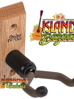 Wooden String Swing Ukulele oak wall mount stand with black rubber-coated hooks