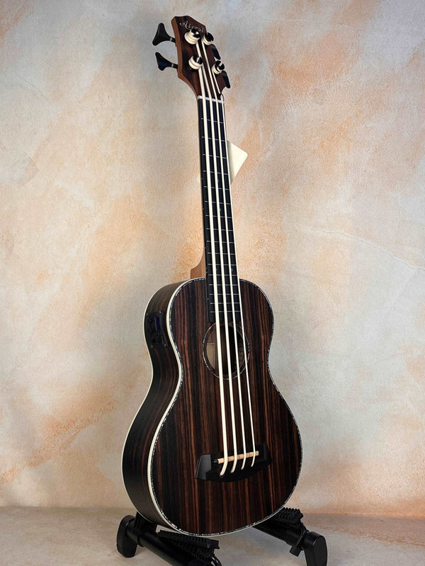 Aiersi Java Ebony Body Electric Fretless Bass Ukulele BU-33 w/ Gig Bag - Island Bazaar Ukes