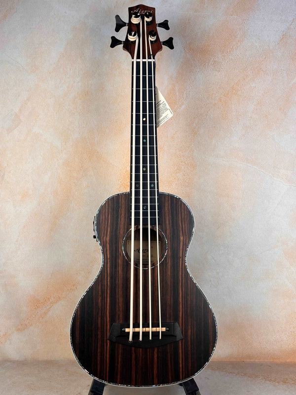 Aiersi Java Ebony Body Electric Fretless Bass Ukulele BU-33 w/ Gig Bag - Island Bazaar Ukes