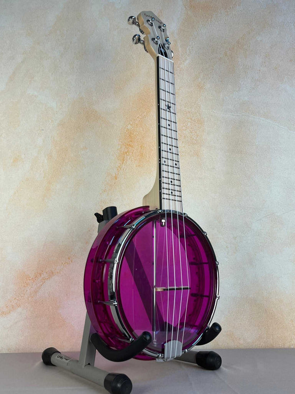 Gold Tone Banjo Ukulele Little Gem Amethyst See-Through w/ Gig Bag - Island Bazaar Ukes